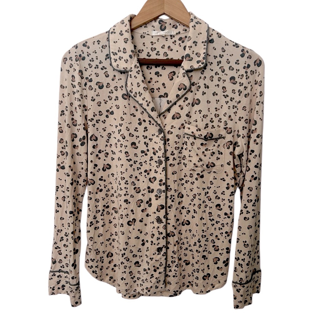 Z Supply Lounge Softest Pajama Shirt in Tan Leopard Size Small